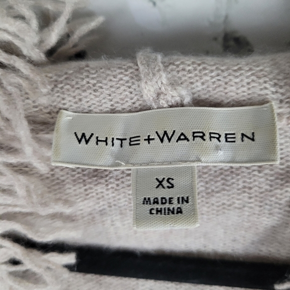 WHITE + WARREN | 100% cashmere knit fringe hooded open cardigan - Picture 5 of 7